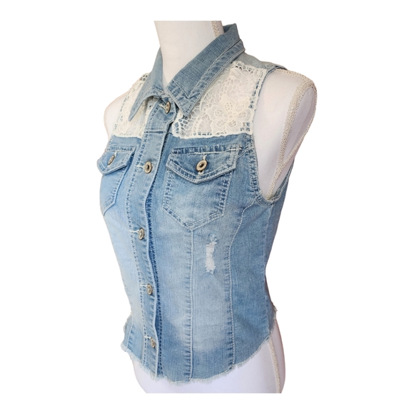 Maurices Women's Demin & Lace Sleeveless Vest, Button Up, Size Small, S - Picture 7 of 12